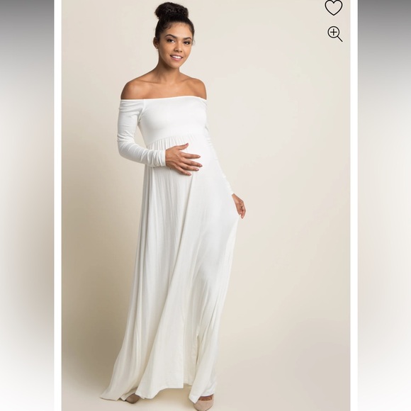 PinkBlush Ivory Solid Off Shoulder Maternity Maxi Dress - Picture 1 of 2
